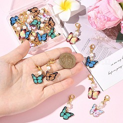 20Pcs 5 Colors Butterfly Alloy Enamel & Glass Pearl Pendant Decorations&nbsp;HJEW-YW00563