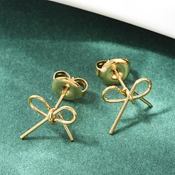イオンプレーティング（IP）304ステンレススチールスタッドピアス  蝶結び  14KGP本金メッキ  8x10mm&nbsp;EJEW-G395-26G