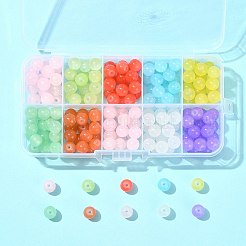 200個 10色焼き付け塗装模造翡翠ガラス丸ビーズセット  ミックスカラー  8.5~9mm  穴：1.5mm  20個/カラー&nbsp;DGLA-FS0001-24