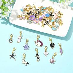 20 個 20 スタイル合金エナメルペンダント装飾  カニカン付き  花/クローバー/蝶結び  ゴールドカラー  26~39mm  1個/スタイル&nbsp;HJEW-FS00044