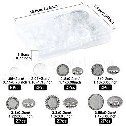10個 5スタイル ヴィンテージ合金彫刻フラワーブローチ カボション ベゼルセッティング  カドミウムフリー＆鉛フリー  鉄ピンバックバーパーツ  20個のガラスカボション付き  フラットラウンド  アンティークシルバー  フラットラウンドトレイ：20mm  28~35.5x2mm  ピン：0.8mm  2個/スタイル&nbsp;FIND-FS0004-63