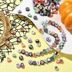 200個 2スタイル ハロウィン 手作りポリマー粘土ビーズ  混合形状  ミックスカラー  8.5~9.5x4.5mm  穴：1.3~1.5mm  100個/スタイル&nbsp;CLAY-CJ0001-86