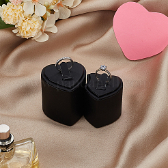 PUレザーカップルリングディスプレイ  ダブルハート  ブラック  完成品：5.2x9.5x5.8cm&nbsp;RDIS-WH0001-35