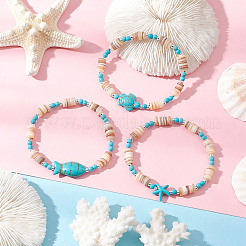 3Pcs Natural Freshwater Shell Beaded Stretch Bracelets&nbsp;BJEW-PA0001-06