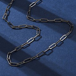 女性用真鍮ペーパークリップチェーンネックレス  304ステンレススチール製カニカン付き  ラックめっき  鉛フリー＆カドミウムフリー  長持ちメッキ  ガンメタ色  19.69インチ（50cm）&nbsp;NJEW-D302-69B