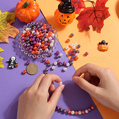 パール調アクリルビーズ  ハロウィン用  染め  ラウンド  ミックスカラー  8x7.5mm  穴：2mm  4色  150個/カラー  450pc&nbsp;OACR-SP0001-22D