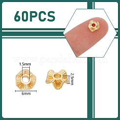真鍮製スペーサービーズ60個  ウェーブの折り目  18KGP本金メッキ  6x2.5mm  穴：1.5mm&nbsp;KK-UN0005-17
