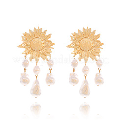 Alloy Imitation Pearl Sunflower Tassel Chandelier Earrings for Women&nbsp;WGA0AF8-01