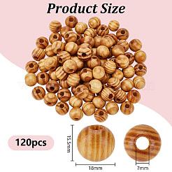 120Pcs Pinewood Large Hole European Beads&nbsp;WOOD-OC0003-81B