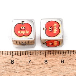 プリントメッキアクリルビーズ  キューブ  銀メッキ  レッド  カボチャ  14x14x14mm  穴：2.5mm&nbsp;AC-CBA655C-17D