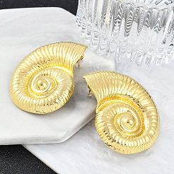 女性用304ステンレススチールスタッドピアス  巻き貝  ゴールドカラー  47x38mm&nbsp;STAS-Z111-11G