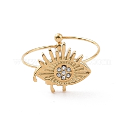 304ステンレススチールのナザールボンジュウ指輪  女性用ラインストーンワイドバンドリング付き  ゴールドカラー  0.8~5mm  内径：usサイズ9 1/2（19.2mm）&nbsp;RJEW-C057-02G