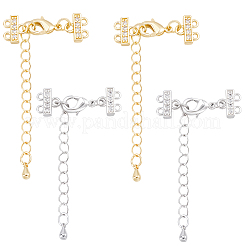 4Pcs 2 Colors Brass Micro Pave Clear Cubic Zirconia Ends with Chains&nbsp;FIND-BBC0005-22B