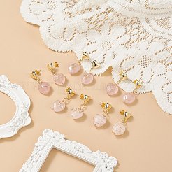 5 ペア 5 スタイル ナチュラル ローズ クオーツ ハート ダングル スタッド イヤリング  女性のための銅線ラップジュエリー  ゴールドカラー  36~38mm  ピン：0.5mm  1ペア/スタイル&nbsp;EJEW-JE05083