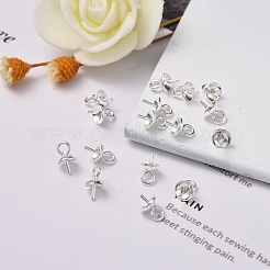 304ステンレススチールカップパールペグベイルピンペンダント  片穴パーツ用  銀  6.5x4mm  穴：1.5mm  ピン：0.8mm&nbsp;STAS-H410-19S-D