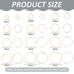 2色の合金フープピアスセット  ゴールデン＆シルバー  19.5~75.5x1.5mm  12ペア/バッグ  1bag /カラー&nbsp;EJEW-WR0001-02