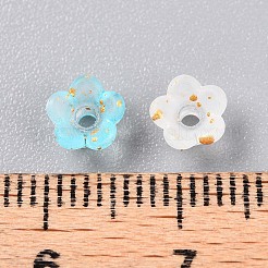 つや消し透明なアクリルビーズ  花  金箔  淡いターコイズ  5.5~6x3mm  穴：1.5mm  約10860個/500g&nbsp;OACR-N137-72I