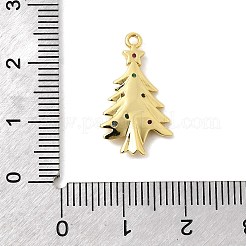 クリスマスブラスマイクロパヴェキュービックジルコニアペンダント  ラックめっき  長持ちメッキ  カドミウムフリー＆鉛フリー  18KGP本金メッキ  クリスマスツリー  20.5x12x3mm  穴：1.2mm&nbsp;KK-L258-04G-A01
