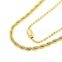 Ion Plating(IP) 304 Stainless Steel Pave Clear Cubic Zirconia Column Double Layer Necklaces&nbsp;LS-NJEW-S426-02G