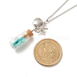 Glass Bottle with Synthetic Turquoise Chips Pendant Necklace&nbsp;NJEW-JN03841-01