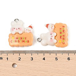 クリスマステーマのウサギの不透明樹脂ペンダント  プラチナ鉄ループ付き  兎  25.5x20.5x8mm  穴：2mm&nbsp;RESI-S08-04E