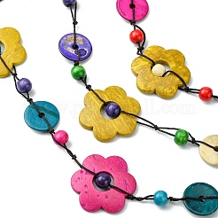 Dyed Natural Coconut Flower Beaded 3 Layer Necklaces&nbsp;LS-NJEW-A007-02B