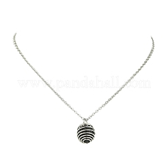 Round Natural Lava Rock Spring Wire Bead Cage Pendant 304 Stainless Steel Cable Chain Necklaces for Women&nbsp;NJEW-JN06159