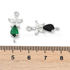 真鍮製ガラスチャーム  花のチャーム  プラチナトーンのパーツ  ミックスカラー  21.5x9.5x4.5mm  穴：1.5mm&nbsp;KK-D291-03P