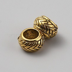 チベット風合金ヨーロピアンビーズ  大穴ビーズ  ロンデル  アンティーク黄金  7x4.5mm  穴：4.2mm&nbsp;FIND-WH0199-504AG