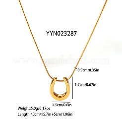 スタイリッシュな304ステンレススチール製U字型馬蹄ペンダントラウンドスネークチェーンネックレス（女性用）  18KGP本金メッキ  15.75インチ（40cm）&nbsp;LH2412
