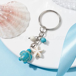 Turtle & Starfish Synthetic Turquoise Pendant Keychains&nbsp;KEYC-JKC00628-01