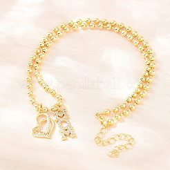 Mother's Day Brass Micro Pave Clear Cubic Zirconia Mom Heart Pendant Necklaces for Women&nbsp;NJEW-A071-06B-G