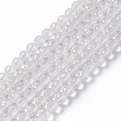 電気メッキガラスビーズ連売り  ABカラーメッキ  ファセット（96ファセット）  ラウンド  クリアAB  8mm  穴：1mm  約72個/連  21.8インチ&nbsp;EGLA-R040-8mm-15