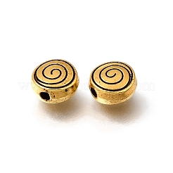 チベット風合金ビーズ  スパイラル模様を持つフラットラウンド  アンティーク黄金  8x4mm  穴：1.5mm  約111個/1000g&nbsp;AL-CBA3B63-12AG