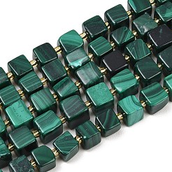 天然石マラカイトビーズ連売り  キューブ  シードビーズで  7~9.5x7~9x7.5~9mm  穴：1~1.2mm  約37~42個/連  15.20~15.59''（38.6~39.6センチメートル）&nbsp;G-G053-B25-01