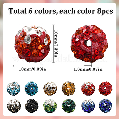 48Pcs 6 Colors Handmade Polymer Clay Rhinestone Beads&nbsp;FIND-SC0011-27
