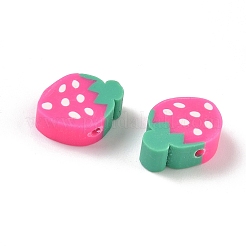 果物と野菜をテーマにした手作りポリマー粘土ビーズ  ジュエリー工芸用品のDIY用  苺  15.5x12.5x5.5mm  穴：1.8mm&nbsp;CLAY-F006-02C