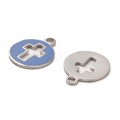 304ステンレススチールチャーム  エナメル  クロスチャームフラットラウンド  ステンレス鋼色  14.5x12x1mm  穴：1.6mm&nbsp;STAS-L022-092P