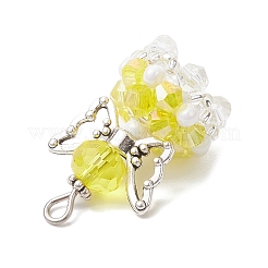 ガラスチャーム  角度  合金製ウィングビーズと鉄製ループ付き  多面カット  きいろ  29x18x16mm  穴：3mm&nbsp;PALLOY-MZ00665-06