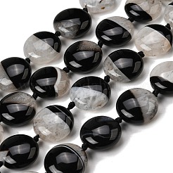 天然石瑪瑙ビーズ連売り  染め＆加熱  フラットラウンド  ブラック  18~18.5x7.5~8.5mm  穴：1.2mm  約21個/連  16.34''（41.5センチメートル）&nbsp;G-F820-Q01-01E