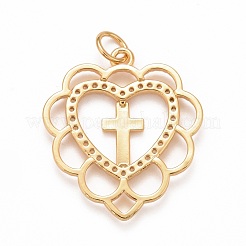 Rack Plating Brass Micro Pave Clear Cubic Zirconia Pendants&nbsp;KK-M229-15G