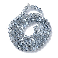 Ab色のメッキガラスビーズ  多面カット  ポリゴン  スチールブルー  6x6x5.5mm  穴：1.2mm  約96~100個/連  20.08''~20.47''（51~52センチメートル）&nbsp;EGLA-L018-B-AB07