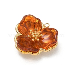 304ステンレスペンダント  アクリルと  花のチャーム  PVD真空メッキ  18KGP本金メッキ  チョコレート  25x25x10mm  穴：1.8mm&nbsp;STAS-C174-15G-03