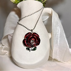 Gothic Style Alloy Enamel Red Rose Flower Vintage Pendant Necklaces for Women&nbsp;GR0561