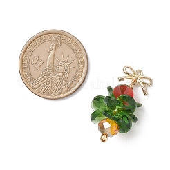 クリスマステーマのガラスペンダント  真鍮の蝶結び金具付き  クリスマスツリー  ゴールドカラー  32x17mm  穴：1.2mm&nbsp;PALLOY-JF02864