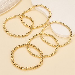 女性用ラウンド真鍮ビーズストレッチブレスレット5個  ゴールドカラー  内径：2-1/8インチ（5.5cm）&nbsp;BJEW-SW00151