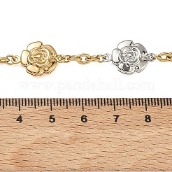 女性用ツートンカラー304ステンレススチール製フラワーリンクチェーンネックレス  本金メッキ&ステンレススチールカラー  17.09インチ（43.4cm）&nbsp;NJEW-A074-06GP