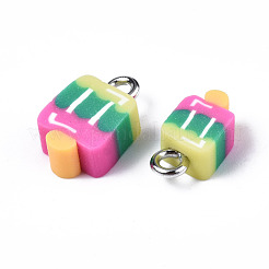 手作りポリマークレイペンダント  プラチナトーン鉄パーツ  アイスクリーム  虹色  14~15x8~9.5x4mm  穴：1.8mm&nbsp;CLAY-T016-56
