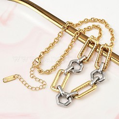 Two Tone 304 Stainless Steel Hexagon and Rectangle Link Chain Necklaces for Women&nbsp;NJEW-A074-03GP