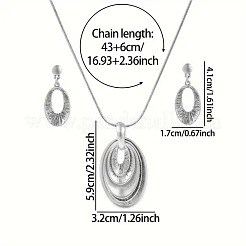 亜鉛合金ジュエリーセット  スタッドピアス＆ペンダントネックレスセット  オーバル  アンティークシルバー  430mm&nbsp;FS-WG7330E-01